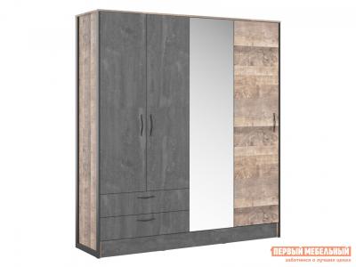 Распашной шкаф  Хуго Дуб Гранж / Железный камень Зеркало НК-Мебель. Цвет: серый