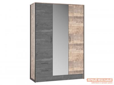 Распашной шкаф  Хуго Дуб Гранж / Железный камень Зеркало НК-Мебель. Цвет: серый
