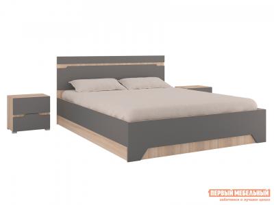 Двуспальная кровать  Анталия Дуб Сонома / Графит Софт, Без подъемного механизма Горизонт. Цвет: серый