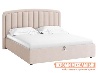 Двуспальная кровать  Сиена Лайт ПМ Крем, велюр, 160х200 см, С дном короба для белья МебельСон. Цвет: бежевый