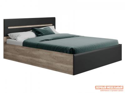 Двуспальная кровать  Наоми Лайт Дуб Каньон / Графит нубук, 160х200 см, С реечным основанием, Без дна короба для белья BTS. Цвет: черный